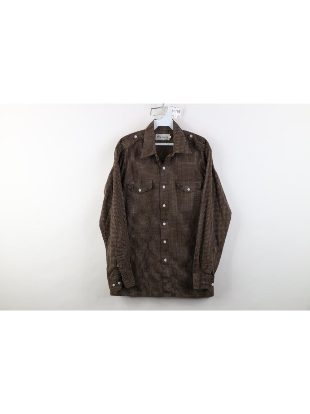 Vtg 70s Oleg Cassini Mens Medium Polka Dot Military Safari Button Shirt Brown